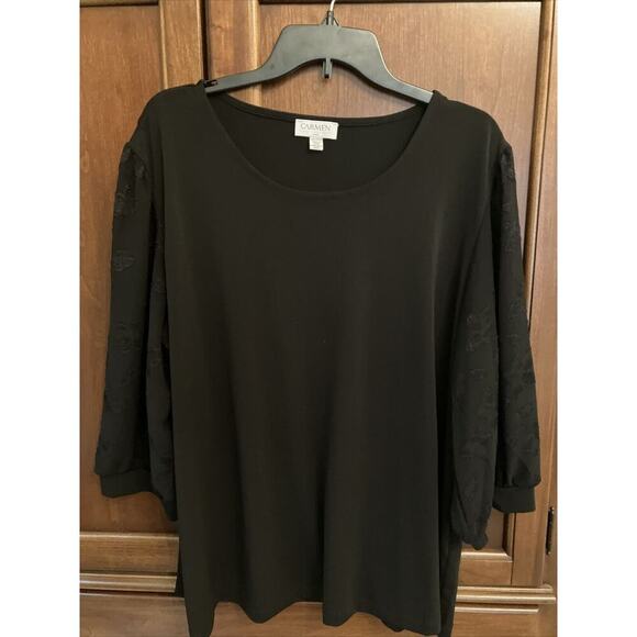Carmen Marc Valvo Women’s Top Size 2X Black Sheer Sleeves - Picture 1 of 9
